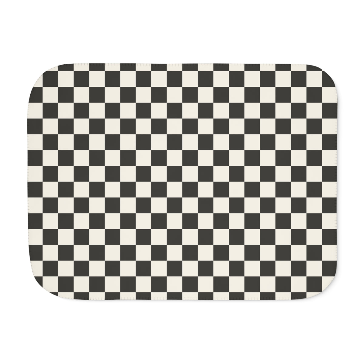 Black and White Checkered Sherpa Blanket laid flat, front view