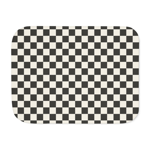Black and White Checkered Sherpa Blanket laid flat, front view