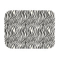 Black and white zebra print sherpa blanket laid flat, front view