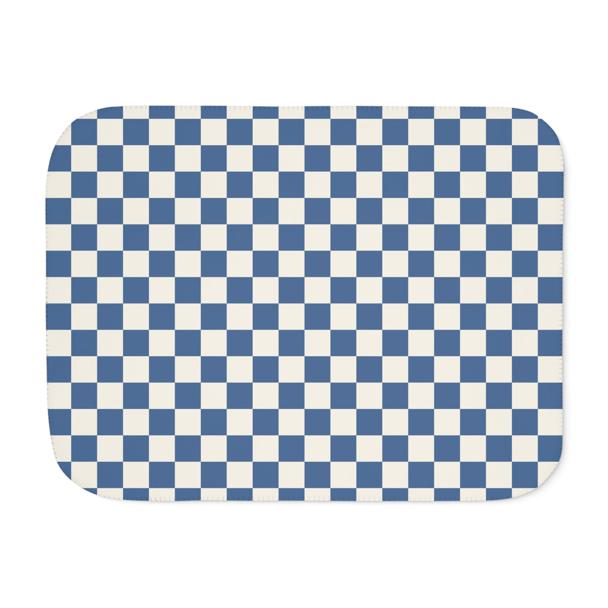 Blue Checkered Sherpa Blanket laid flat, front view