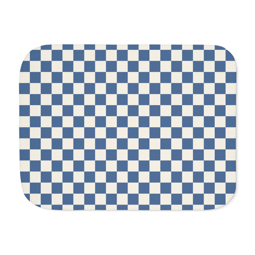 Blue Checkered Sherpa Blanket laid flat, front view