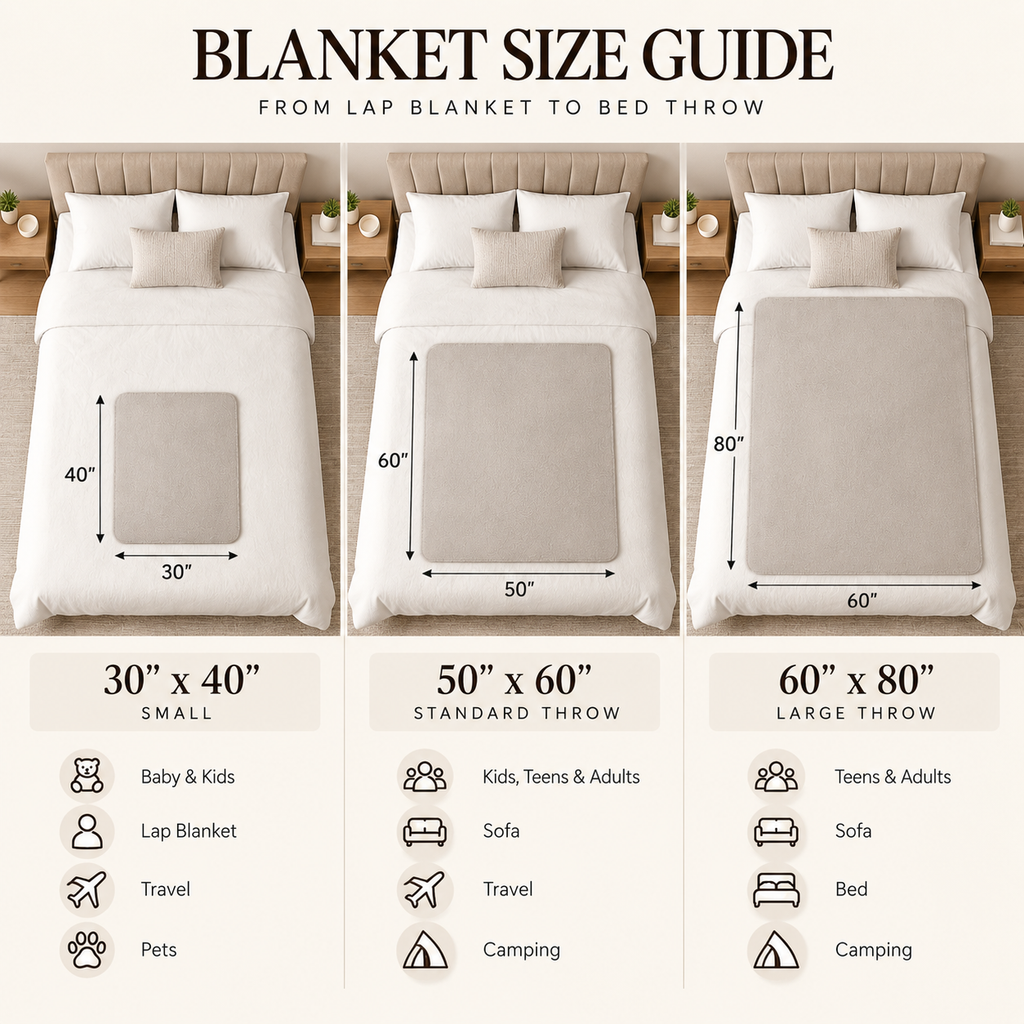 Blanket size guide for the Blue Checkered Sherpa Blanket