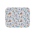 Blue Dinosaur Sherpa Blanket laid flat, front view