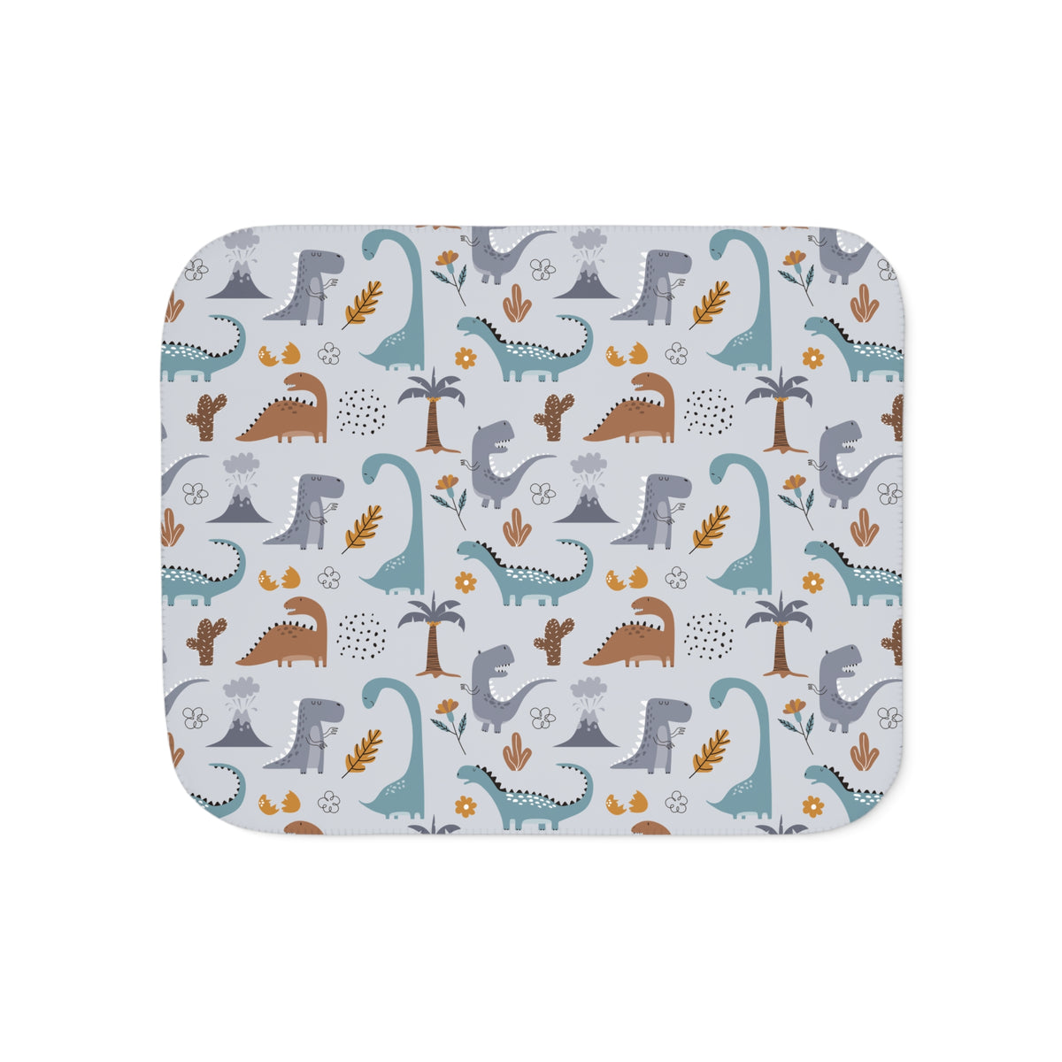 Blue Dinosaur Sherpa Blanket laid flat, front view