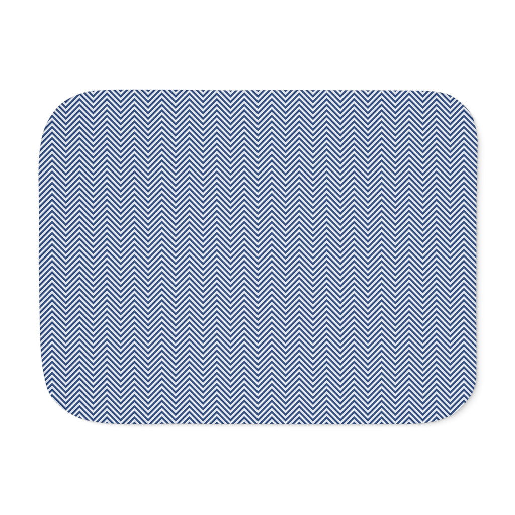Blue Herringbone Sherpa Blanket laid flat, front view