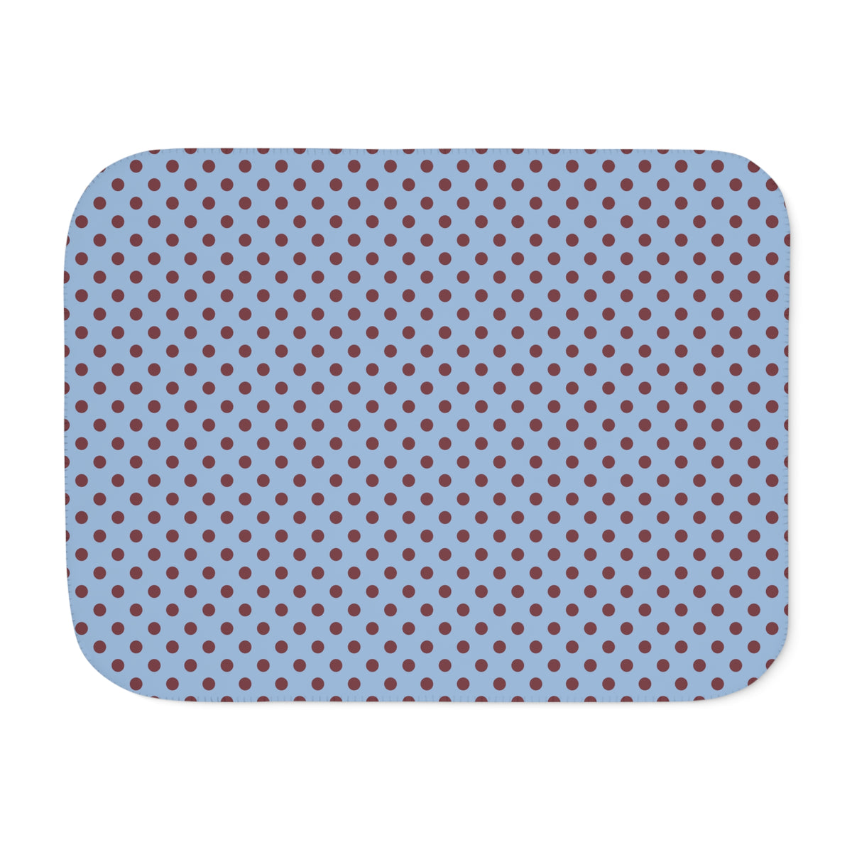 Blue Polka Dot Sherpa Blanket laid flat, front view
