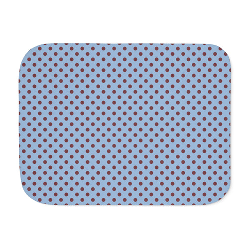 Blue Polka Dot Sherpa Blanket laid flat, front view