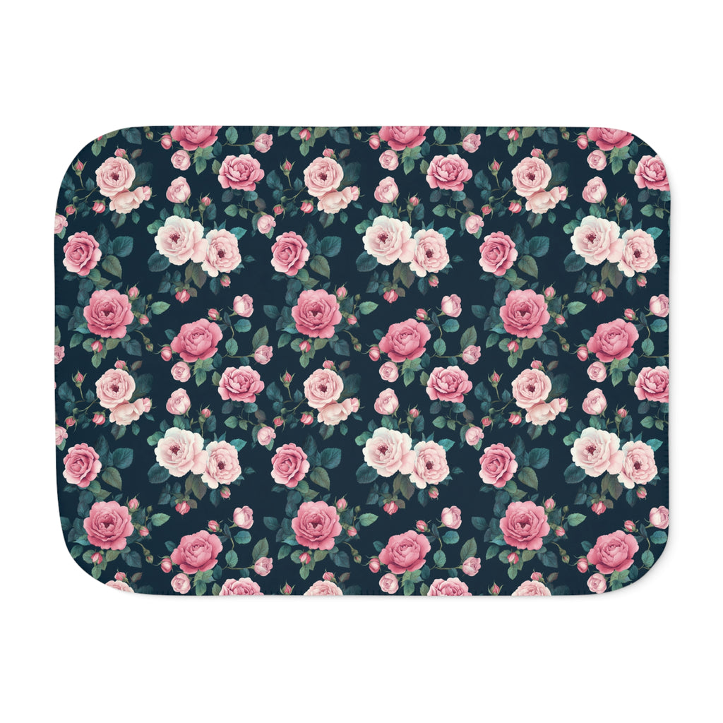 Blue Rose Sherpa Blanket laid flat, front view