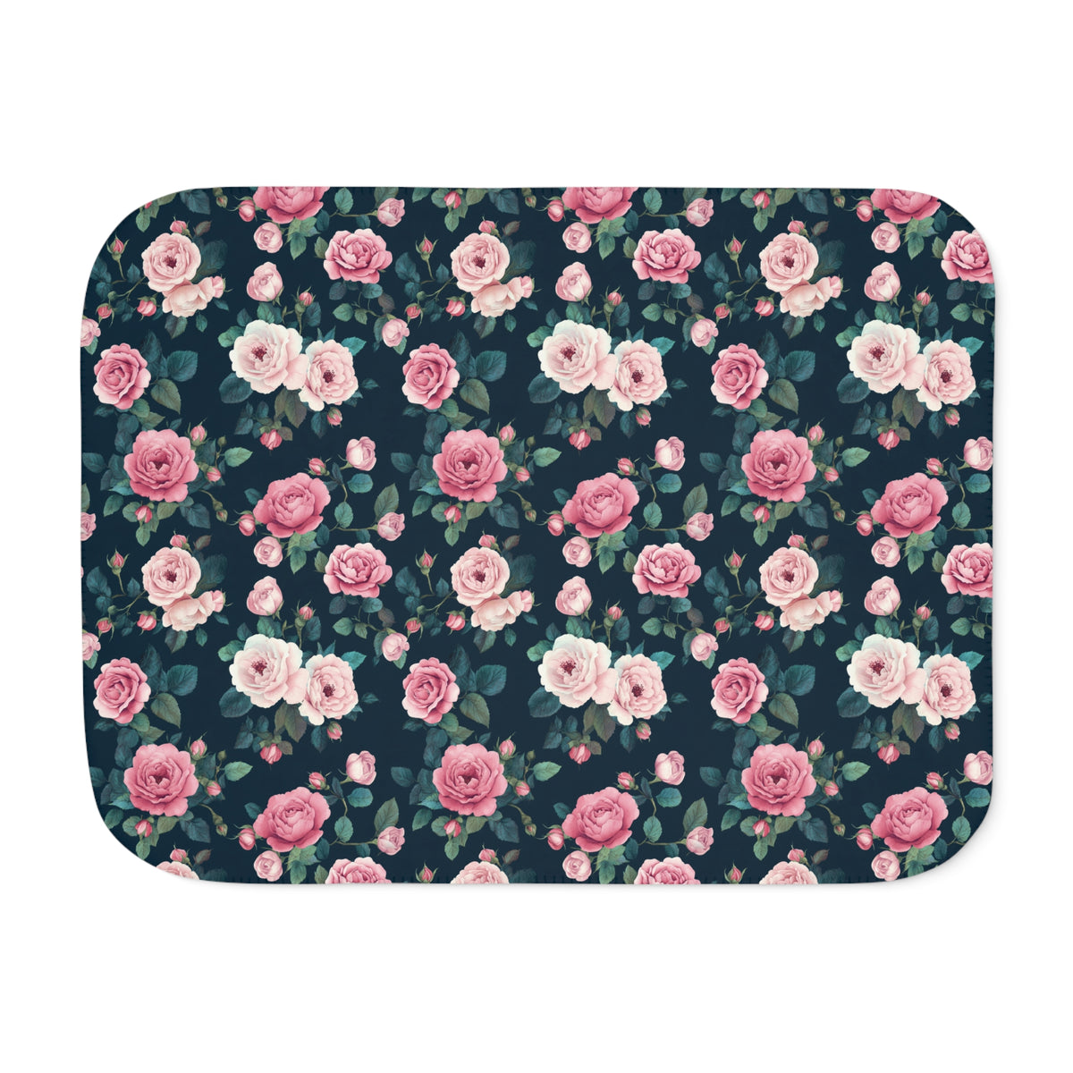 Blue Rose Sherpa Blanket laid flat, front view