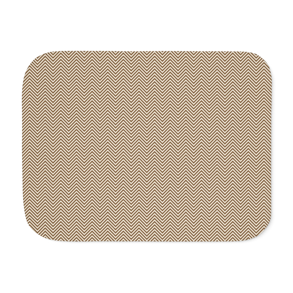 Brown Herringbone Sherpa Blanket laid flat, front view
