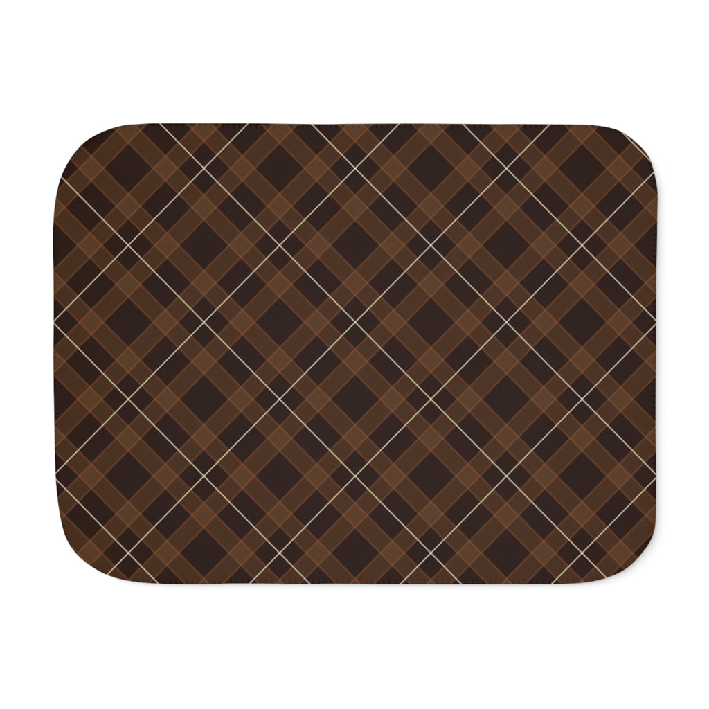 Brown Plaid Sherpa Blanket laid flat, front view