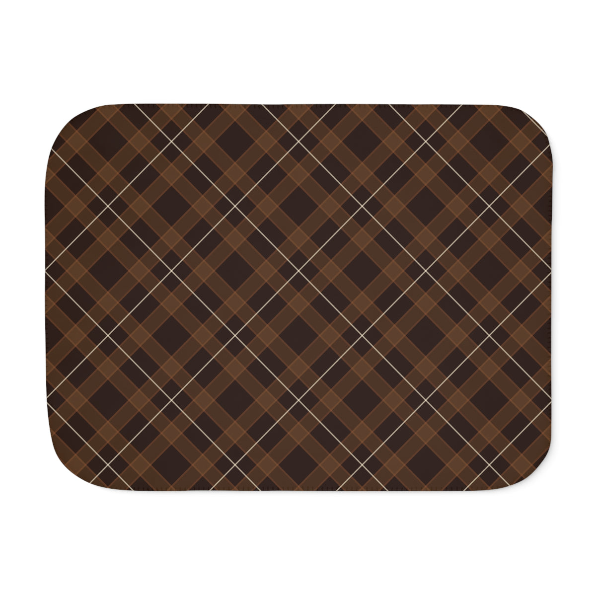 Brown Plaid Sherpa Blanket laid flat, front view