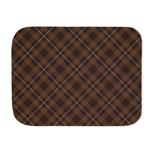 Brown Plaid Sherpa Blanket laid flat, front view