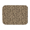 Brown tiger stripe sherpa blanket laid flat, showing deep brown stripes on a sand ground with a white sherpa edge