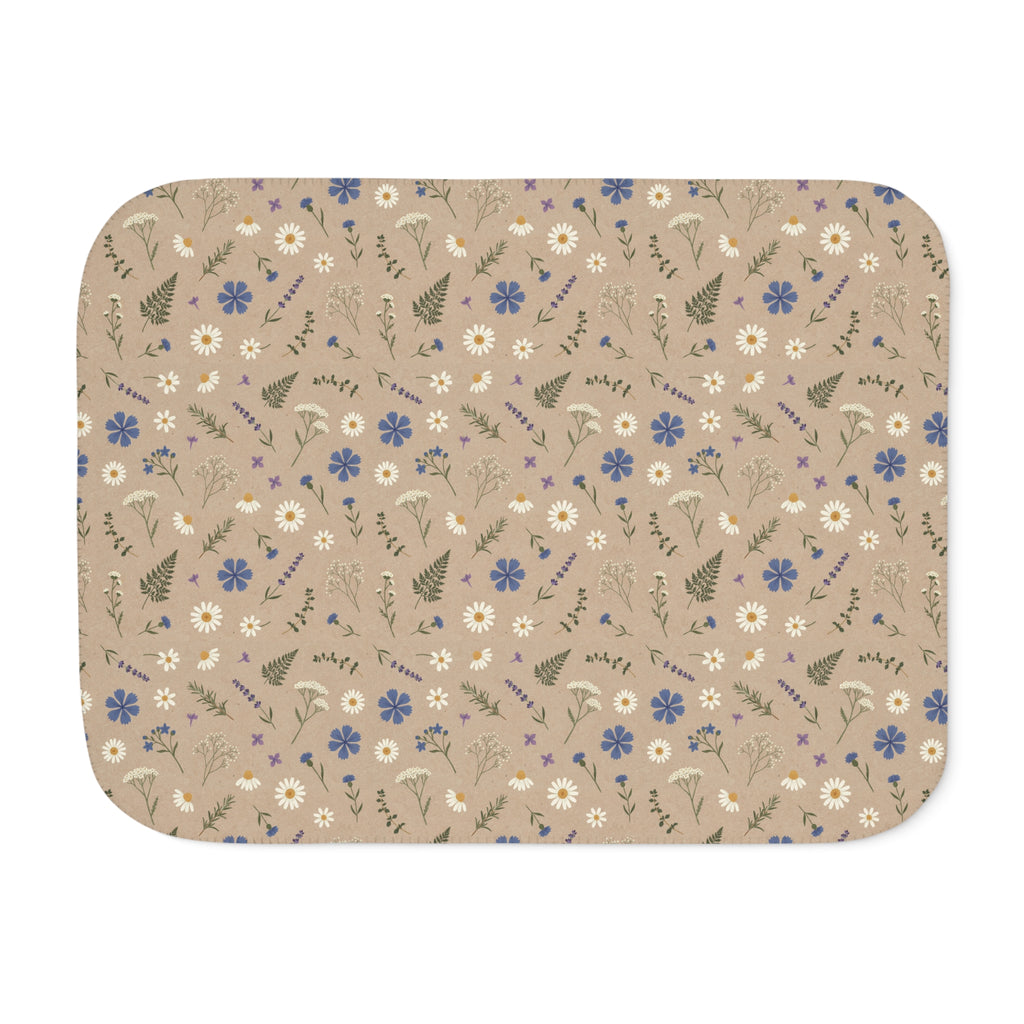 Brown Wildflower Sherpa Blanket laid flat, front view