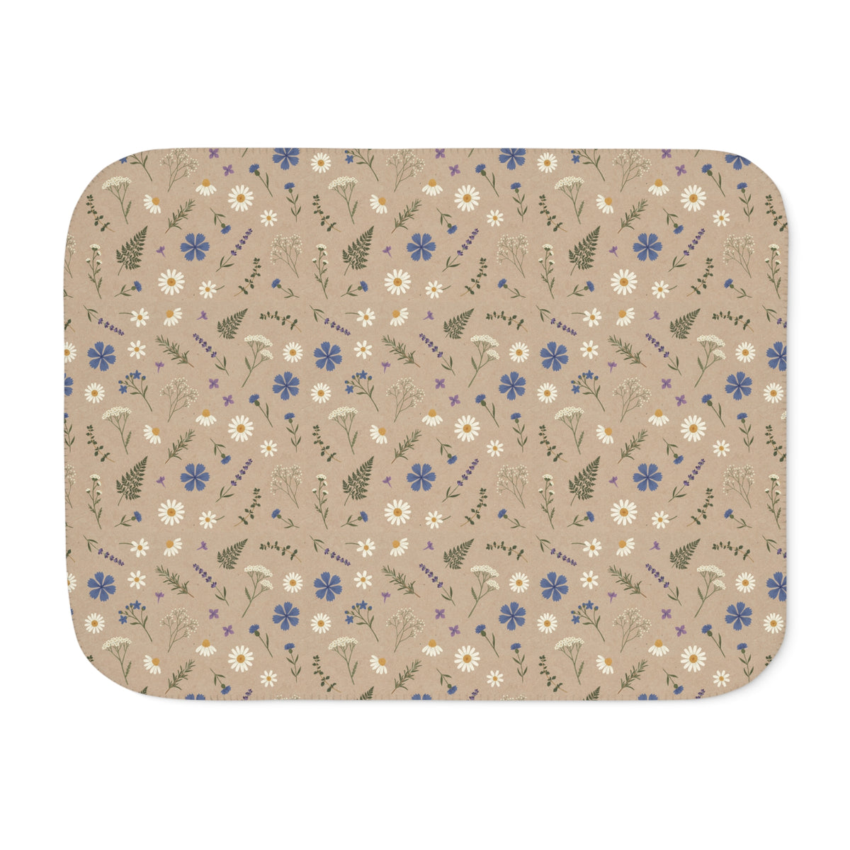 Brown Wildflower Sherpa Blanket laid flat, front view