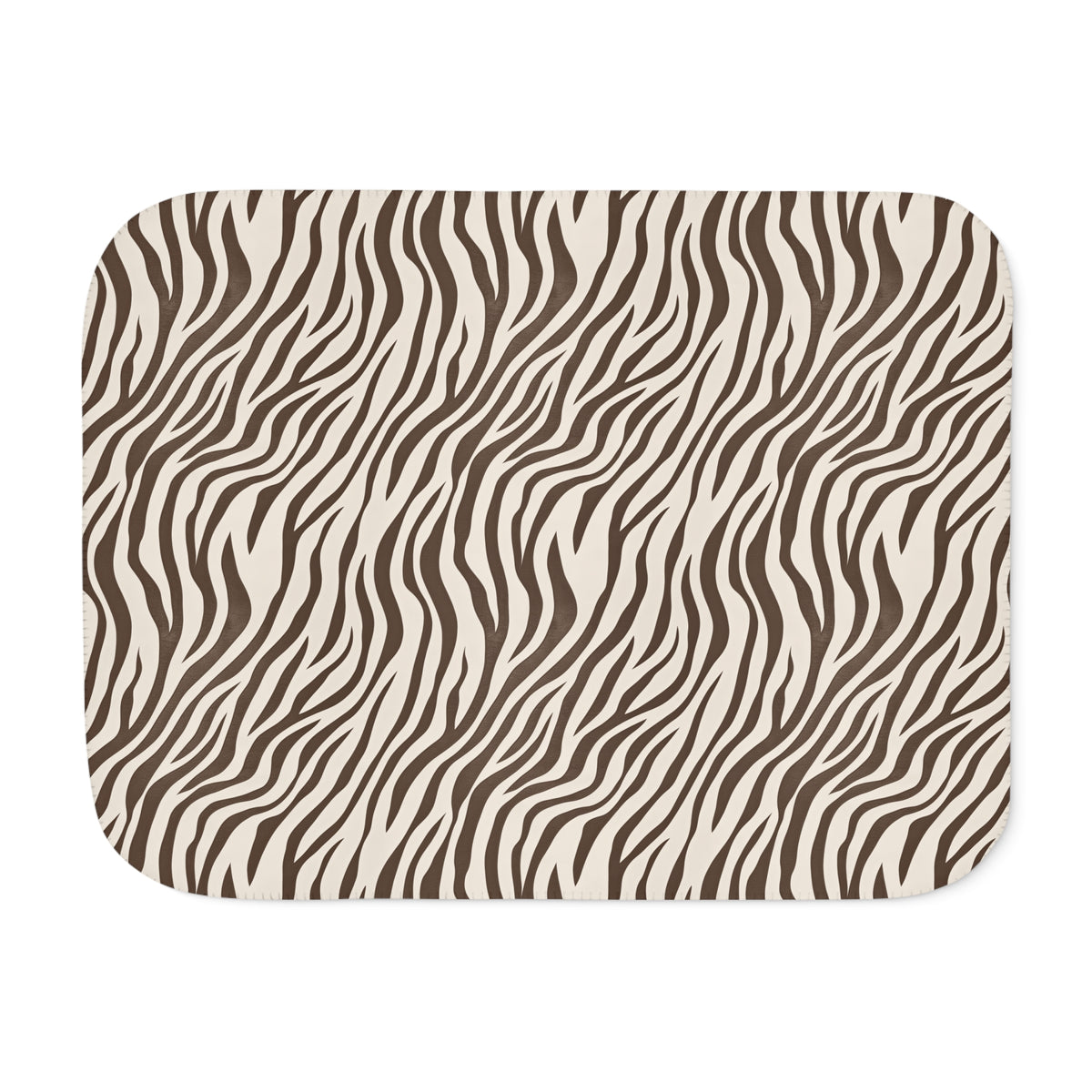 Brown zebra print sherpa blanket laid flat, front view