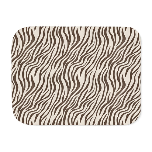Brown zebra print sherpa blanket laid flat, front view
