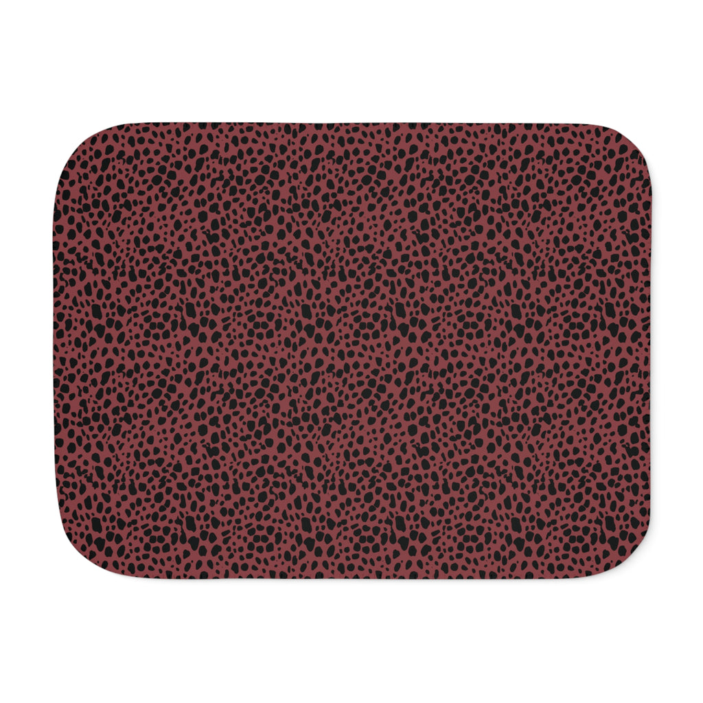 Burgundy Cheetah Print Sherpa Blanket laid flat, front view