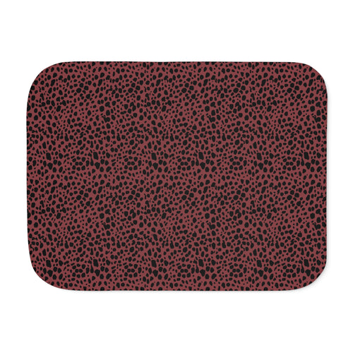 Burgundy Cheetah Print Sherpa Blanket laid flat, front view