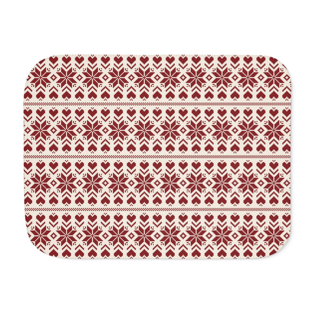 Burgundy Nordic Star Christmas Sherpa Blanket laid flat, front view