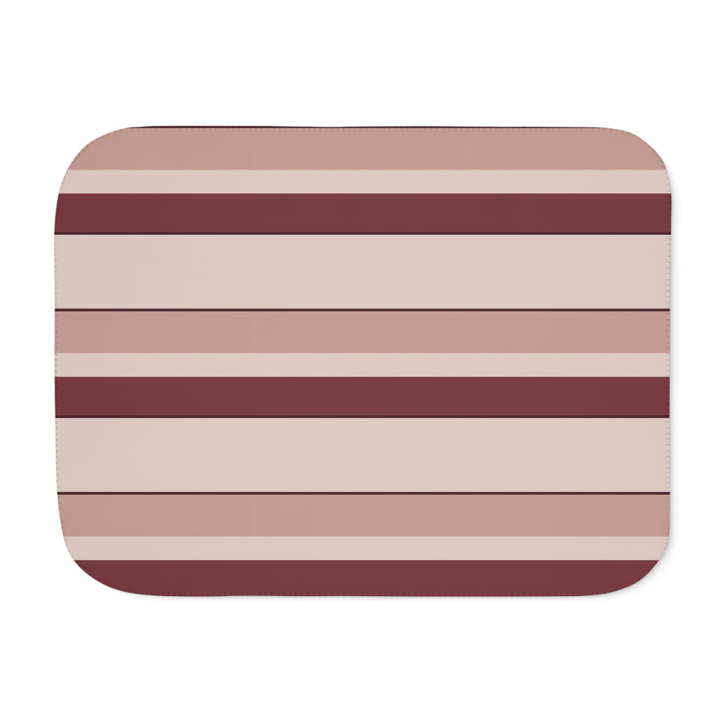 Burgundy Striped Sherpa Blanket laid flat, front view