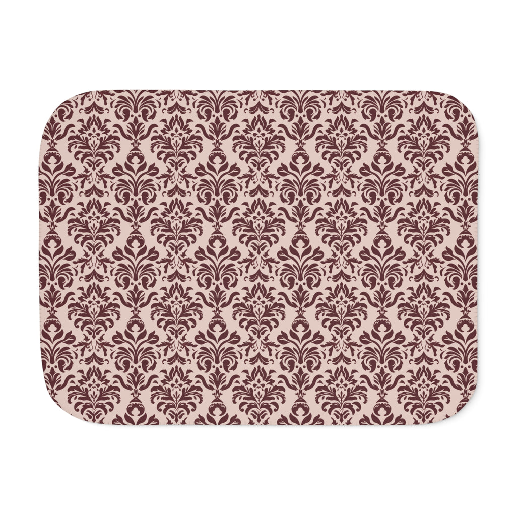 Burgundy Tapestry Sherpa Blanket laid flat, front view