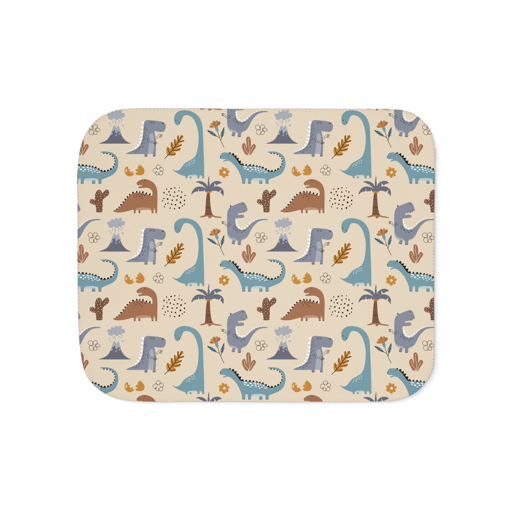 Cream Dinosaur Sherpa Blanket laid flat, front view