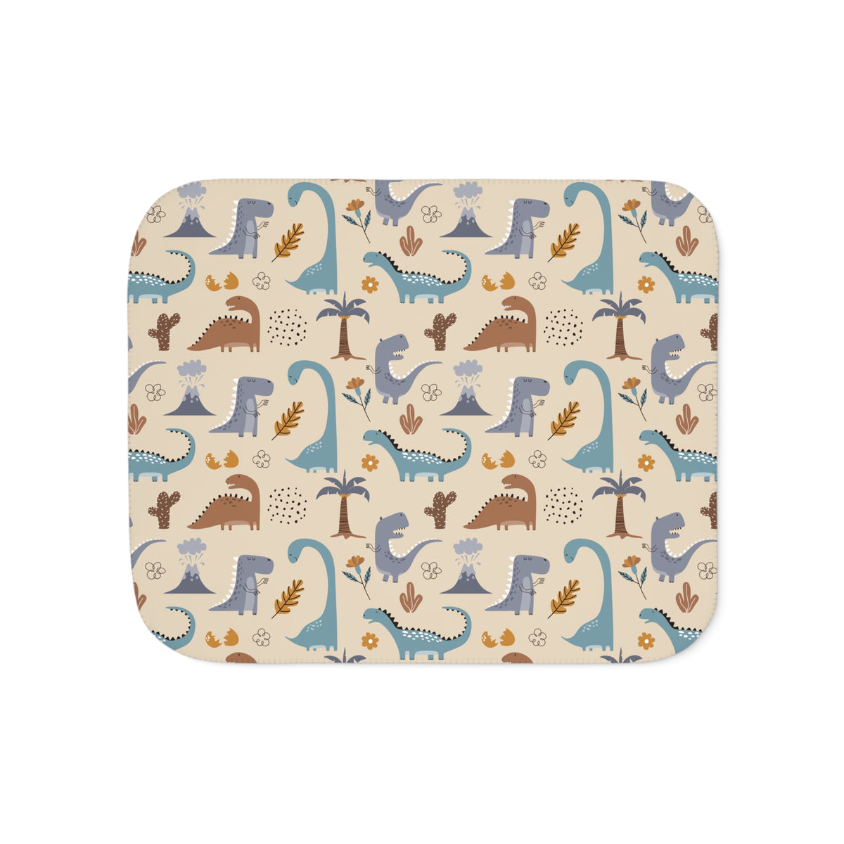Cream Dinosaur Sherpa Blanket laid flat, front view