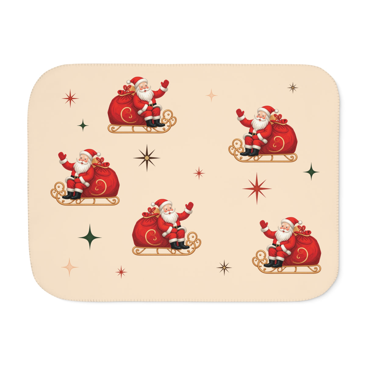 Cream Retro Santa Christmas Sherpa Blanket laid flat, front view