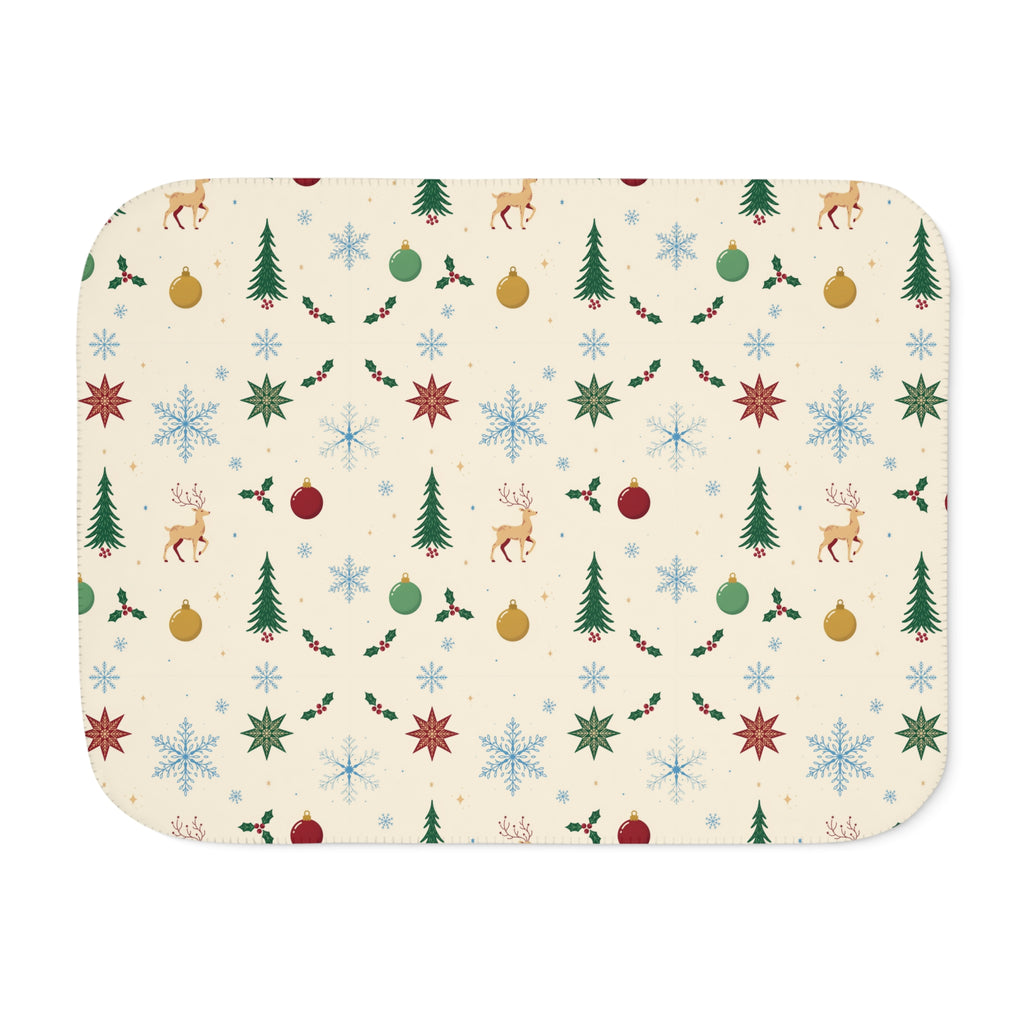 Cream Scandinavian Christmas Sherpa Blanket laid flat, front view
