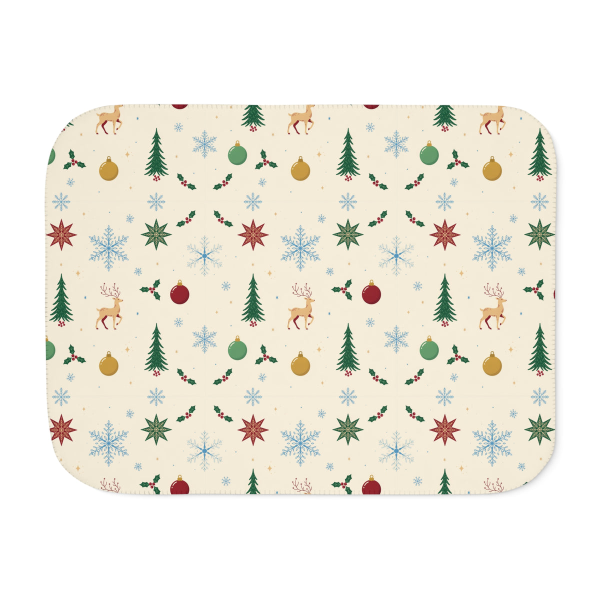 Cream Scandinavian Christmas Sherpa Blanket laid flat, front view
