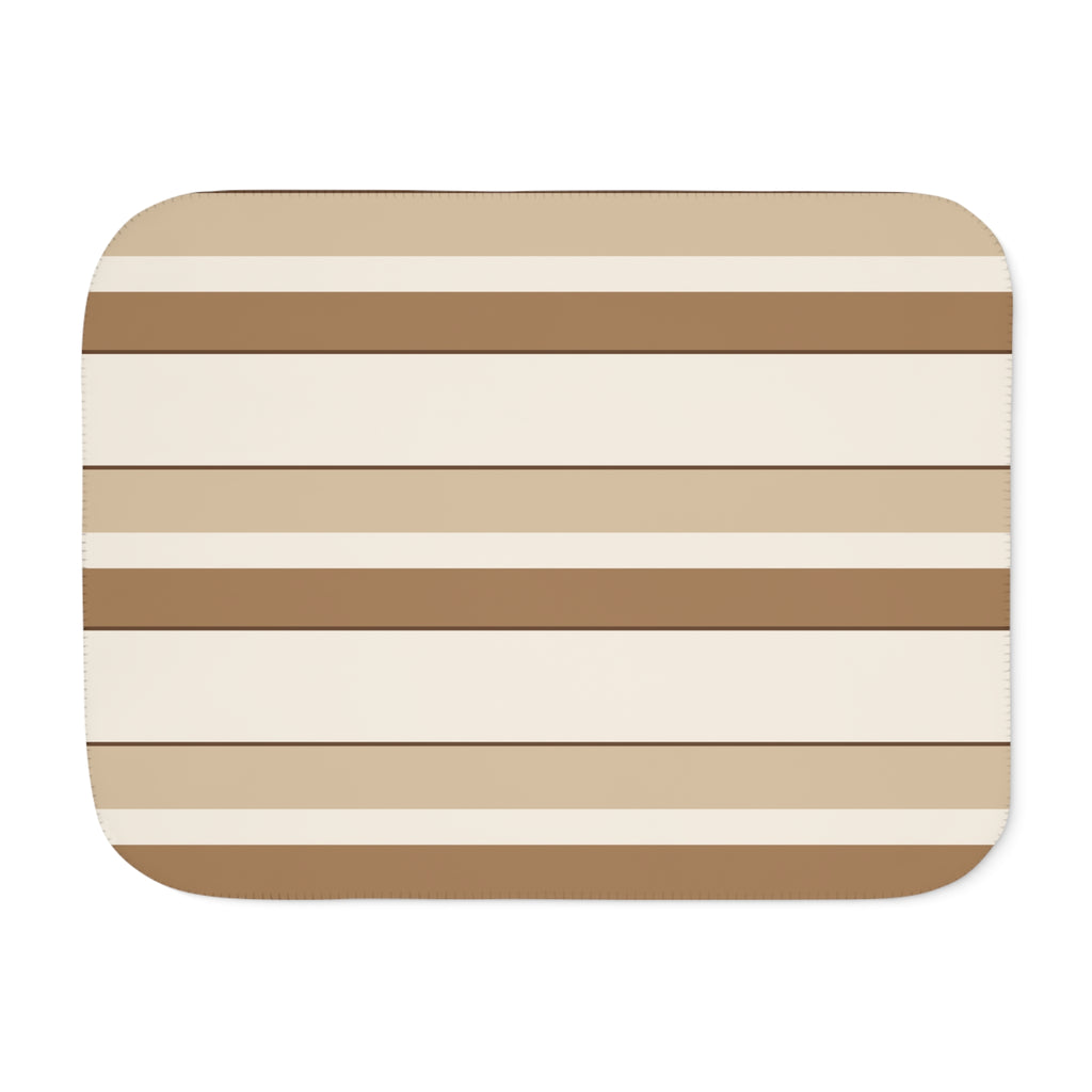 Cream Striped Sherpa Blanket laid flat, front view