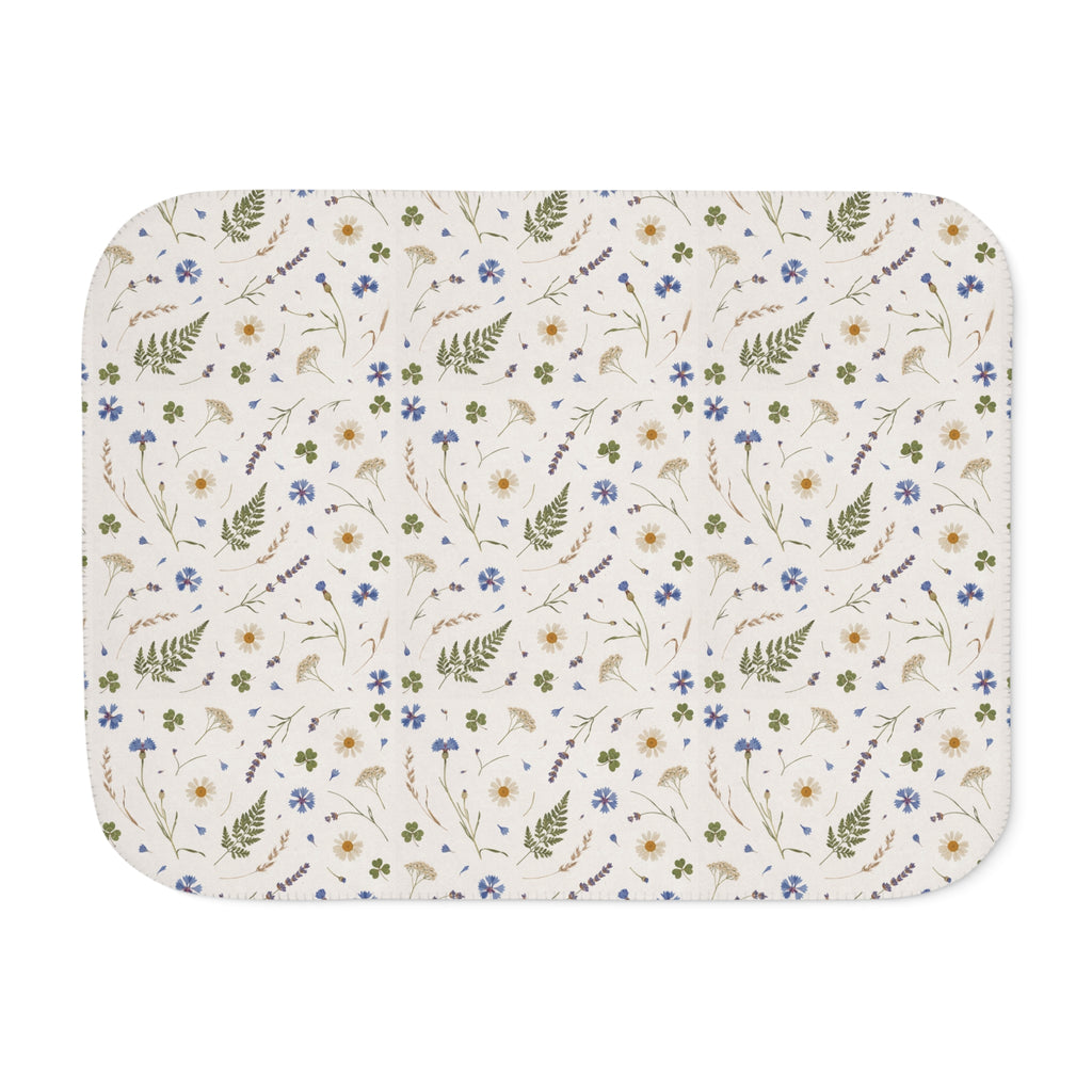 Cream Wildflower Sherpa Blanket laid flat, front view