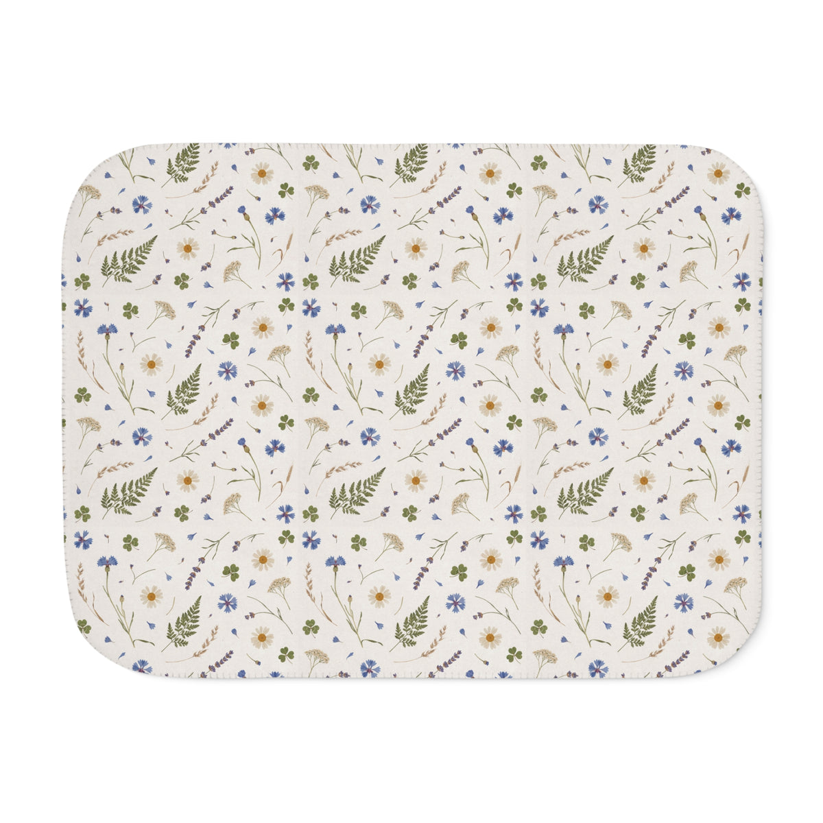 Cream Wildflower Sherpa Blanket laid flat, front view