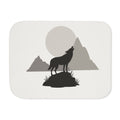 Cream wolf sherpa blanket laid flat, front view