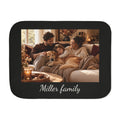 Custom photo blanket in black with one photo and text, front view