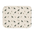 Green deer print sherpa blanket laid flat, front view