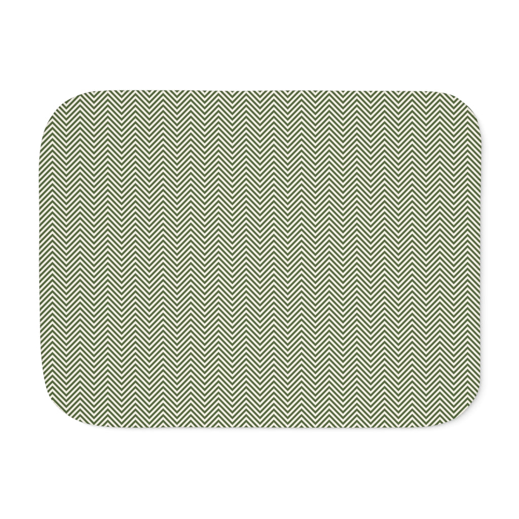 Green Herringbone Sherpa Blanket laid flat, front view