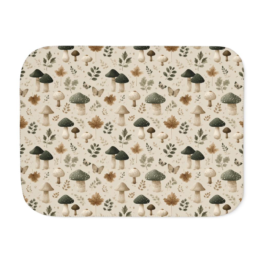 Green Mushroom Sherpa Blanket laid flat, front view