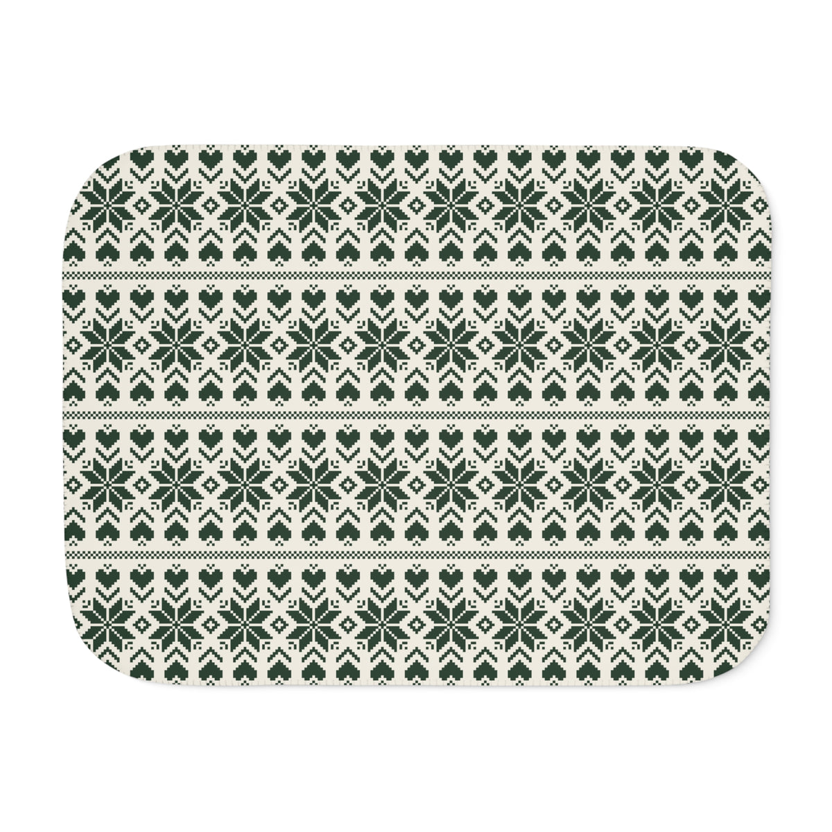 Green Nordic Star Christmas Sherpa Blanket laid flat, front view