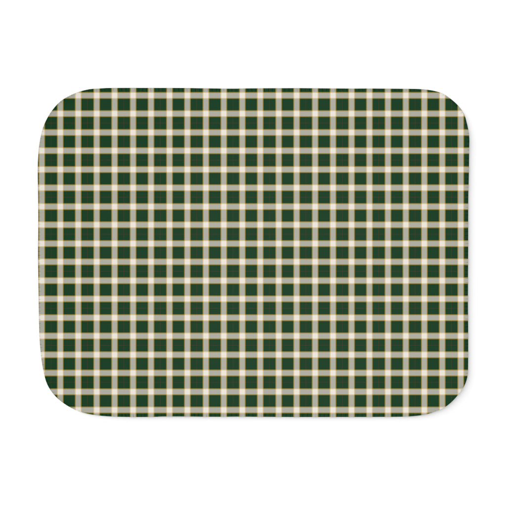 Green Plaid Sherpa Blanket laid flat, front view