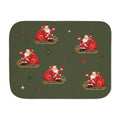 Green Retro Santa Christmas Sherpa Blanket laid flat, front view