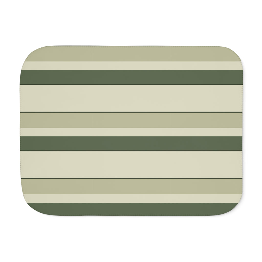 Green Striped Sherpa Blanket laid flat, front view