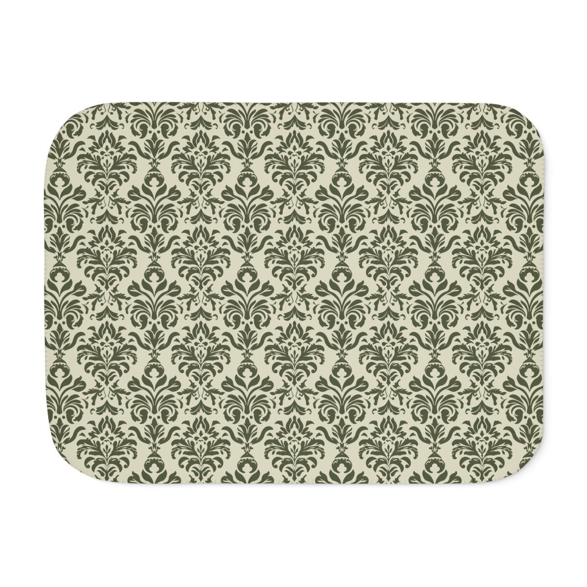 Green Tapestry Sherpa Blanket laid flat, front view
