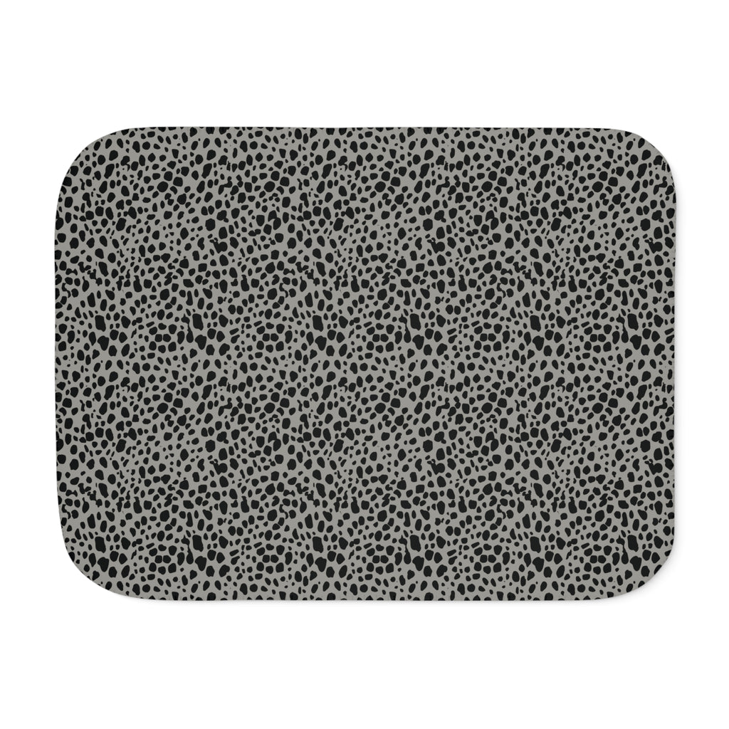 Grey Cheetah Print Sherpa Blanket laid flat, front view