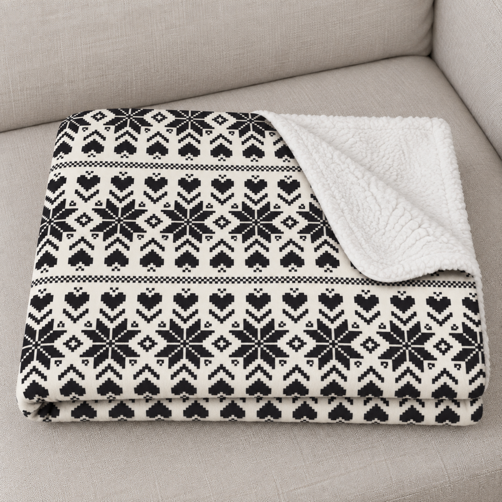 Close-up of the folded Grey Nordic Star Christmas Sherpa Blanket showing the sherpa back