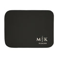 Personalized black sherpa blanket with monogram, front view with monogram