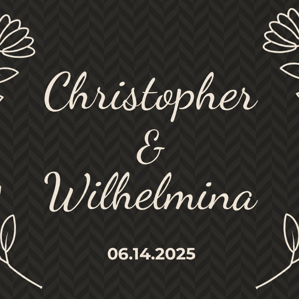 Personalized black sherpa blanket with two names and a date, close-up of the two names and a date on the herringbone weave