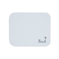 Personalized blue baby blanket with name and a bee, front view with name and bee